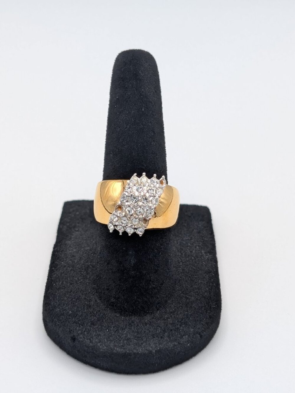 Vintage 1980s Gold Tone Clear CZ Waterfall Cluster Cocktail Ring Size 6